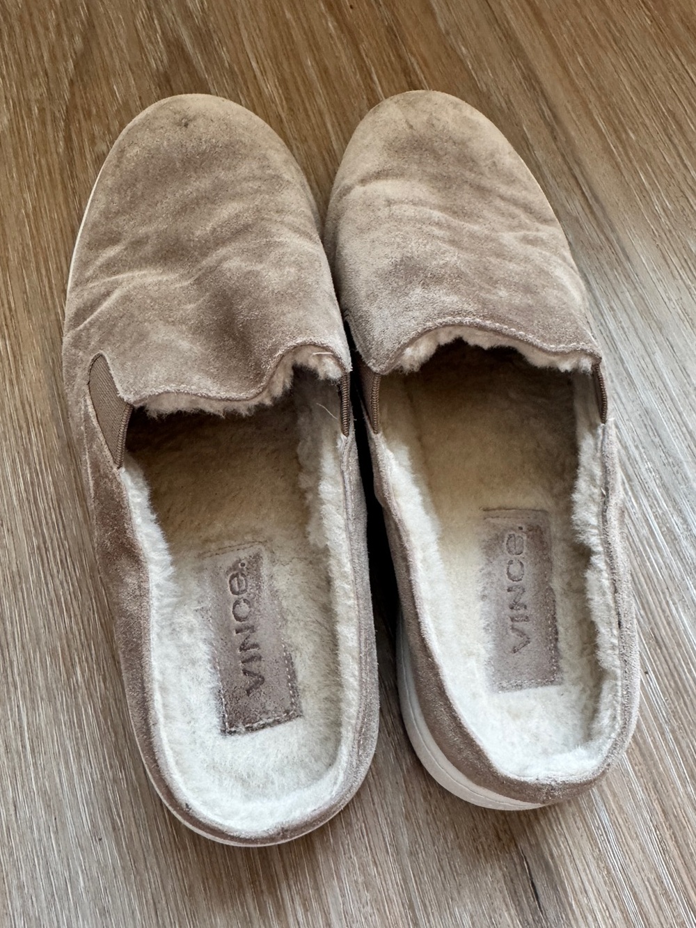 Vince Verrell Suede Shearling Lined Slip On Sneakers Taupe Women’s US 6 EU 36 - Picture 5 of 7